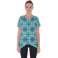 Mod Blue Green Square Pattern Cut Out Side Drop Tee by BrightVibesDesign