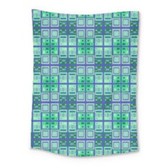 Mod Blue Green Square Pattern Medium Tapestry