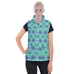 Mod Blue Green Square Pattern Women s Button Up Vest