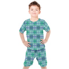 Mod Blue Green Square Pattern Kid s Set by BrightVibesDesign