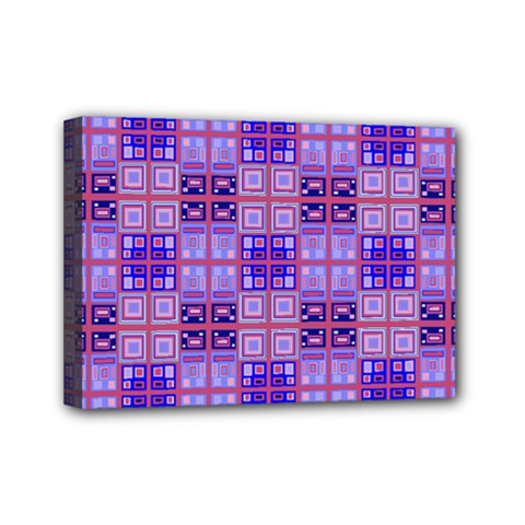 Mod Purple Pink Orange Squares Pattern Mini Canvas 7  X 5  (stretched) by BrightVibesDesign