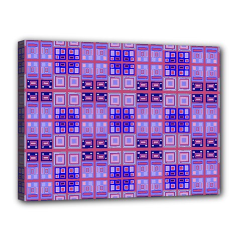 Mod Purple Pink Orange Squares Pattern Canvas 16  X 12  (stretched) by BrightVibesDesign