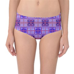Mod Purple Pink Orange Squares Pattern Mid-waist Bikini Bottoms by BrightVibesDesign
