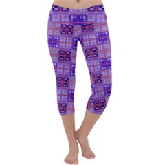 Mod Purple Pink Orange Squares Pattern Capri Yoga Leggings