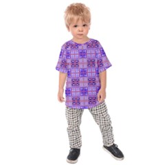 Mod Purple Pink Orange Squares Pattern Kids Raglan Tee