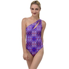 Mod Purple Pink Orange Squares Pattern To One Side Swimsuit