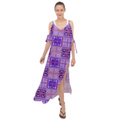 Mod Purple Pink Orange Squares Pattern Maxi Chiffon Cover Up Dress