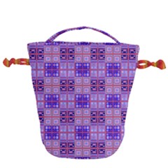 Mod Purple Pink Orange Squares Pattern Drawstring Bucket Bag