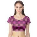 Mod Pink Purple Yellow Square Pattern Short Sleeve Crop Top View1