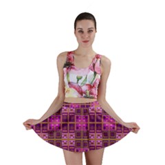 Mod Pink Purple Yellow Square Pattern Mini Skirt