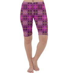 Mod Pink Purple Yellow Square Pattern Cropped Leggings 