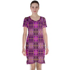 Mod Pink Purple Yellow Square Pattern Short Sleeve Nightdress by BrightVibesDesign