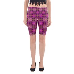 Mod Pink Purple Yellow Square Pattern Yoga Cropped Leggings