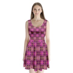 Mod Pink Purple Yellow Square Pattern Split Back Mini Dress  by BrightVibesDesign