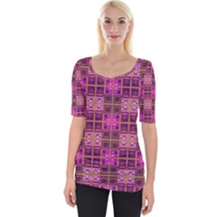 Mod Pink Purple Yellow Square Pattern Wide Neckline Tee