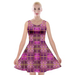 Mod Pink Purple Yellow Square Pattern Velvet Skater Dress by BrightVibesDesign