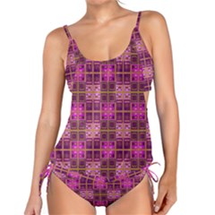 Mod Pink Purple Yellow Square Pattern Tankini Set by BrightVibesDesign