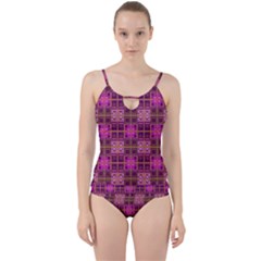 Mod Pink Purple Yellow Square Pattern Cut Out Top Tankini Set by BrightVibesDesign