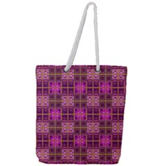 Mod Pink Purple Yellow Square Pattern Full Print Rope Handle Tote (large)
