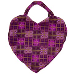 Mod Pink Purple Yellow Square Pattern Giant Heart Shaped Tote