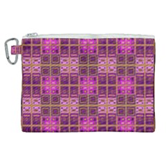 Mod Pink Purple Yellow Square Pattern Canvas Cosmetic Bag (xl)