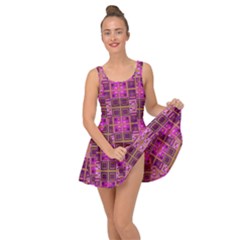 Mod Pink Purple Yellow Square Pattern Inside Out Casual Dress