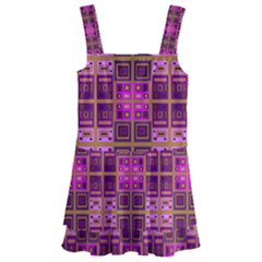 Mod Pink Purple Yellow Square Pattern Kids  Layered Skirt Swimsuit