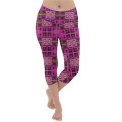 Mod Pink Purple Yellow Square Pattern Lightweight Velour Capri Yoga Leggings
