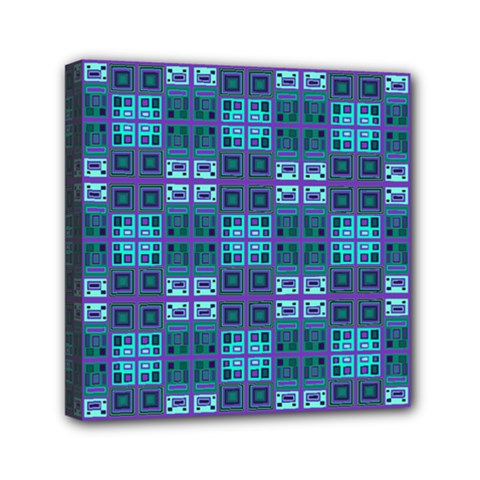 Mod Purple Green Turquoise Square Pattern Mini Canvas 6  X 6  (stretched) by BrightVibesDesign