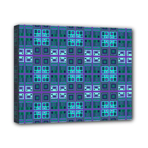 Mod Purple Green Turquoise Square Pattern Canvas 10  X 8  (stretched) by BrightVibesDesign