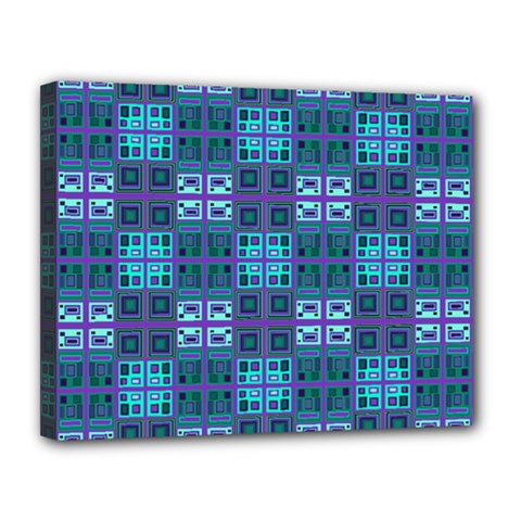 Mod Purple Green Turquoise Square Pattern Canvas 14  X 11  (stretched) by BrightVibesDesign