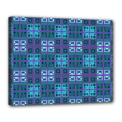 Mod Purple Green Turquoise Square Pattern Canvas 20  X 16  (stretched)