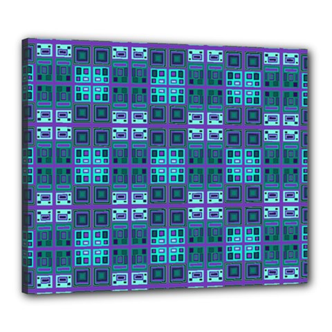 Mod Purple Green Turquoise Square Pattern Canvas 24  X 20  (stretched) by BrightVibesDesign