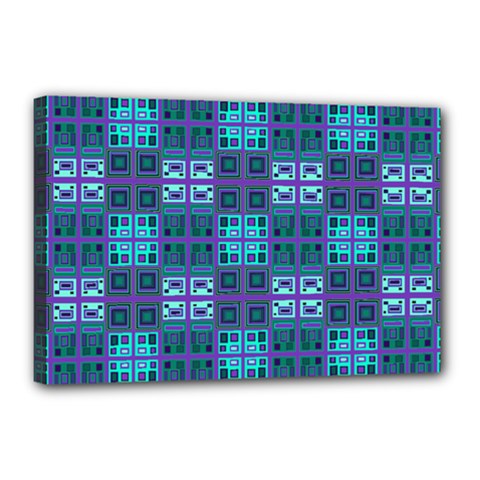 Mod Purple Green Turquoise Square Pattern Canvas 18  X 12  (stretched) by BrightVibesDesign