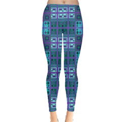 Mod Purple Green Turquoise Square Pattern Leggings  by BrightVibesDesign