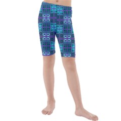 Mod Purple Green Turquoise Square Pattern Kids  Mid Length Swim Shorts by BrightVibesDesign