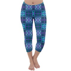 Mod Purple Green Turquoise Square Pattern Capri Winter Leggings  by BrightVibesDesign