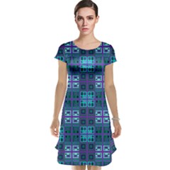 Mod Purple Green Turquoise Square Pattern Cap Sleeve Nightdress by BrightVibesDesign