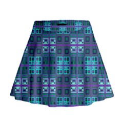 Mod Purple Green Turquoise Square Pattern Mini Flare Skirt