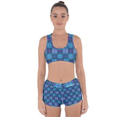 Mod Purple Green Turquoise Square Pattern Racerback Boyleg Bikini Set