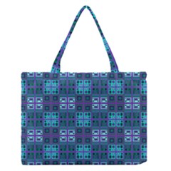 Mod Purple Green Turquoise Square Pattern Zipper Medium Tote Bag