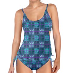 Mod Purple Green Turquoise Square Pattern Tankini Set