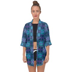 Mod Purple Green Turquoise Square Pattern Open Front Chiffon Kimono by BrightVibesDesign