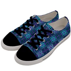 Mod Purple Green Turquoise Square Pattern Men s Low Top Canvas Sneakers