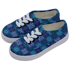 Mod Purple Green Turquoise Square Pattern Kids  Classic Low Top Sneakers