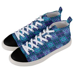 Mod Purple Green Turquoise Square Pattern Men s Mid-top Canvas Sneakers