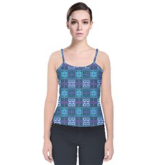 Mod Purple Green Turquoise Square Pattern Velvet Spaghetti Strap Top