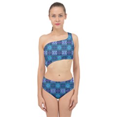 Mod Purple Green Turquoise Square Pattern Spliced Up Two Piece Swimsuit