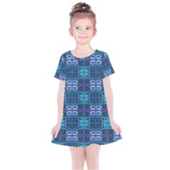 Mod Purple Green Turquoise Square Pattern Kids  Simple Cotton Dress