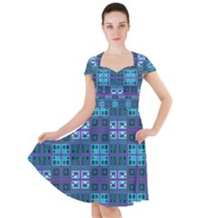 Mod Purple Green Turquoise Square Pattern Cap Sleeve Midi Dress by BrightVibesDesign